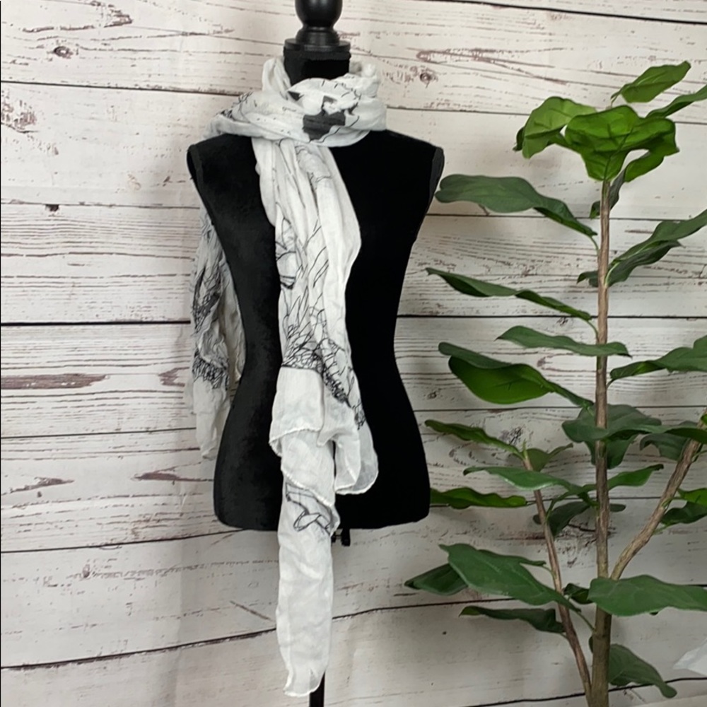 100% Sheer Polyester Scarf, Eagle & Skull Pattern